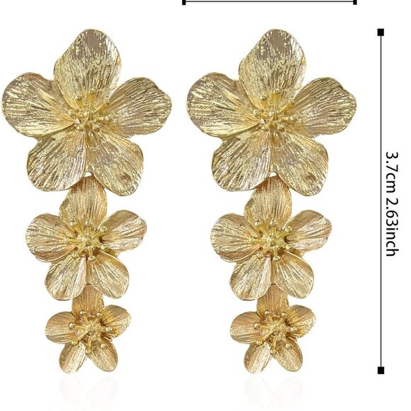 Bohemian Daisy Flower Matte Floral Petal Drop Dangle Earrings 3 Layered Tiered f - Picture 5 of 6